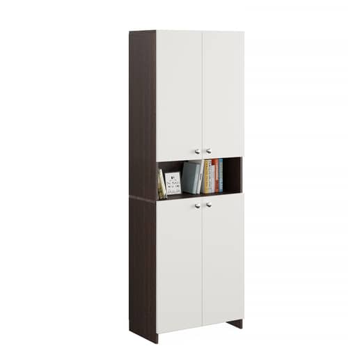 Vault Tall Wooden Bookshelf with 2-Door Cabinet & 3 Open Shelves (Wenge & White)