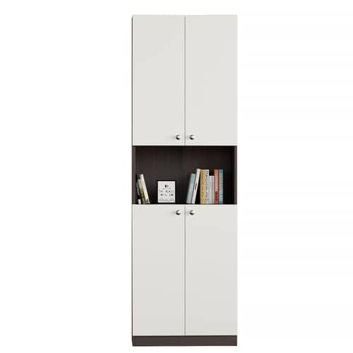 Vault Tall Wooden Bookshelf with 2-Door Cabinet & 3 Open Shelves (Wenge & White)