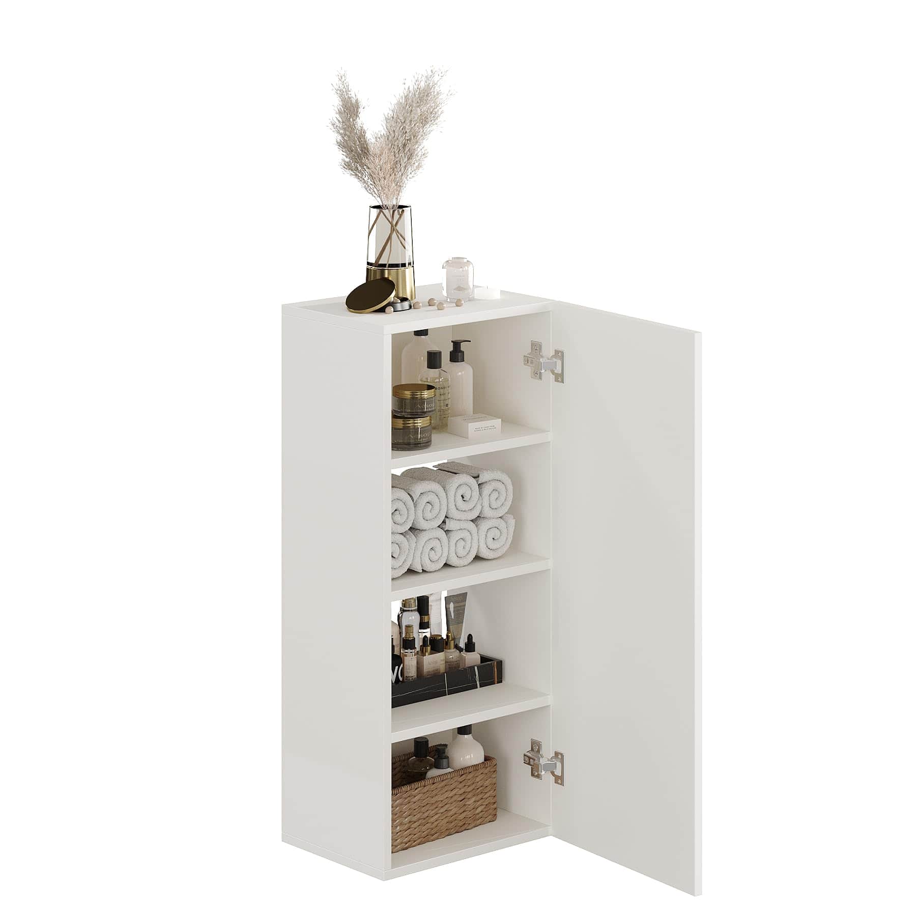 Marbin Modern Engineered Wood Bathroom Storage Cabinet with Door (White) - top_view