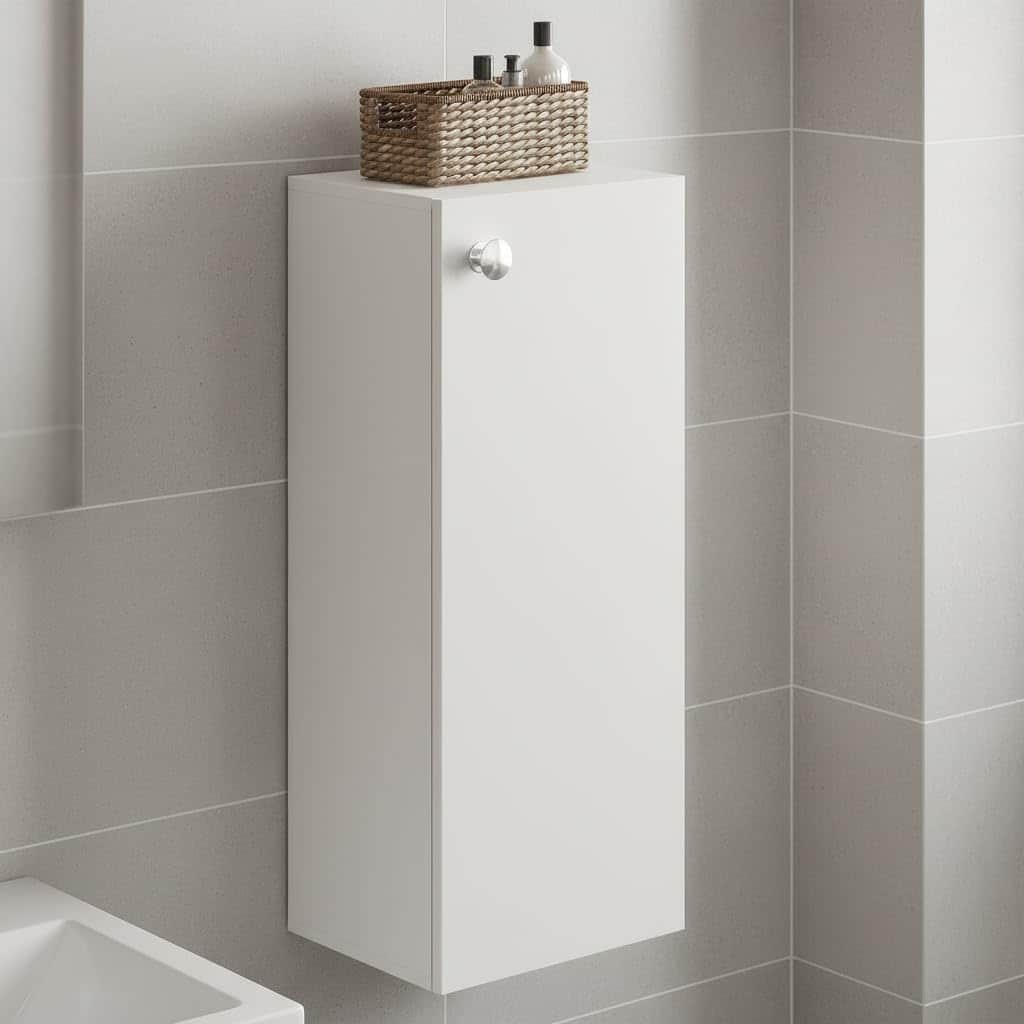 Marbin Modern Engineered Wood Bathroom Storage Cabinet with Door (White) - left_view