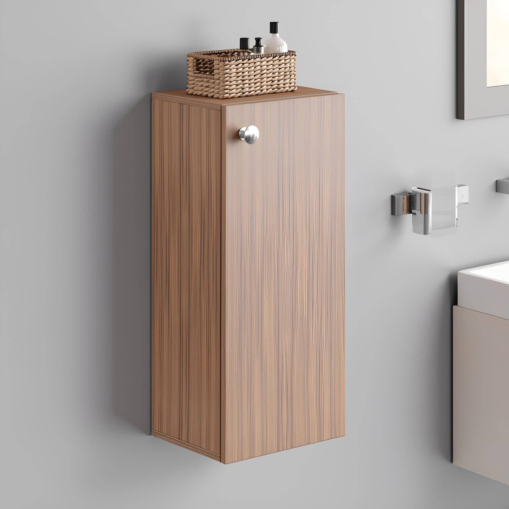 Marbin Modern Engineered Wood Bathroom Storage Cabinet with Door (Exotic Teak)