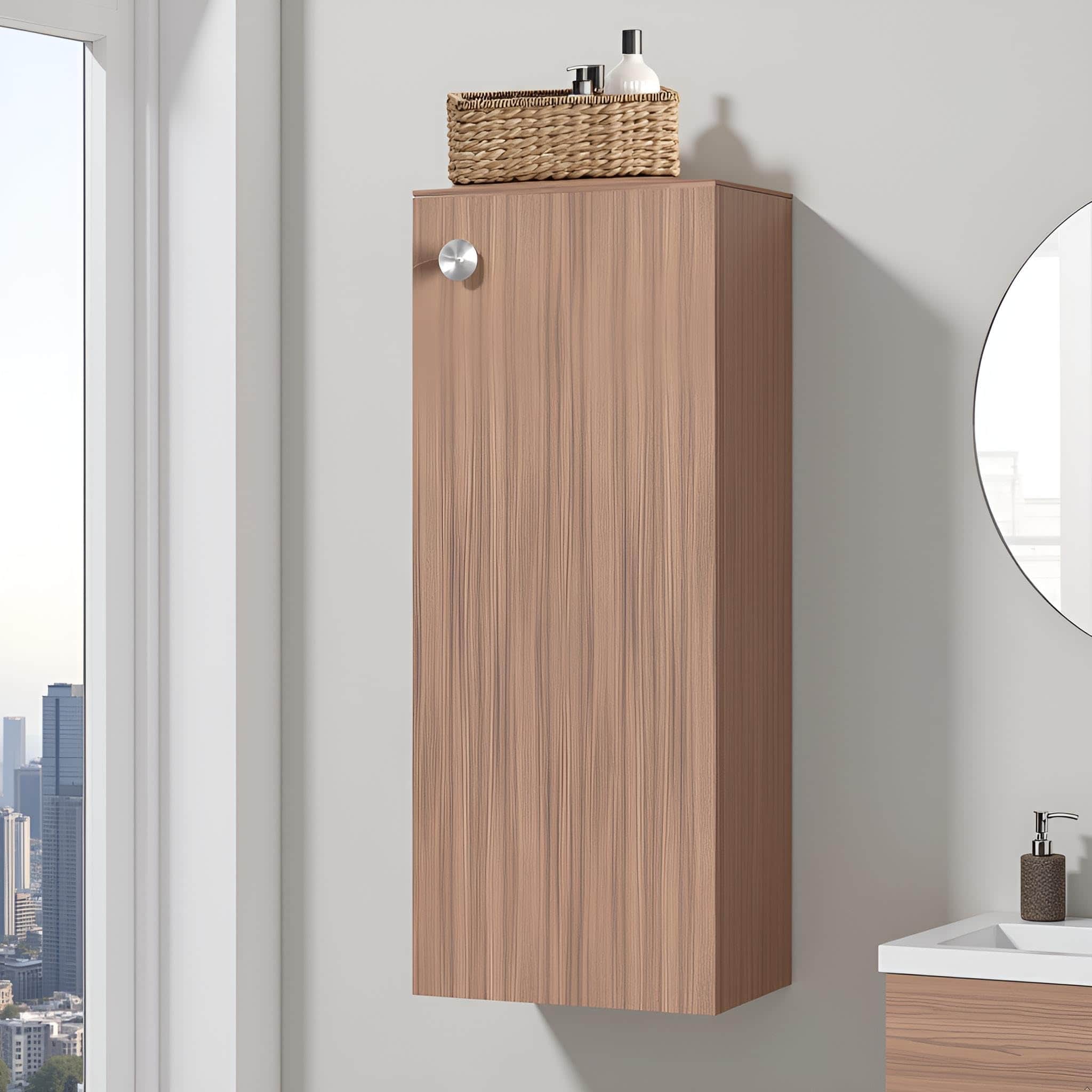 Marbin Modern Engineered Wood Bathroom Storage Cabinet with Door (Exotic Teak) - rear_view