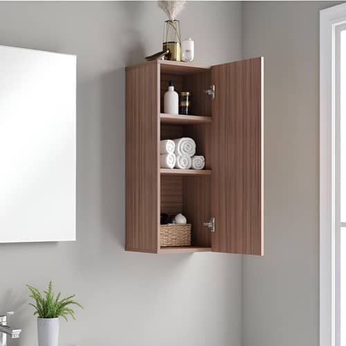 Marbin Modern Engineered Wood Bathroom Storage Cabinet with Door (Exotic Teak)