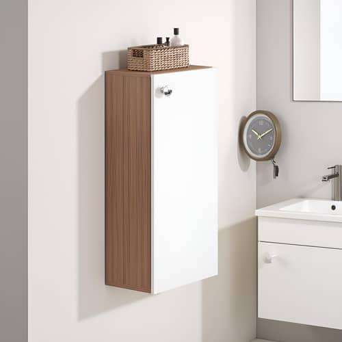 Marbin Modern Engineered Wood Bathroom Storage Cabinet with Door (Exotic Teak & White)