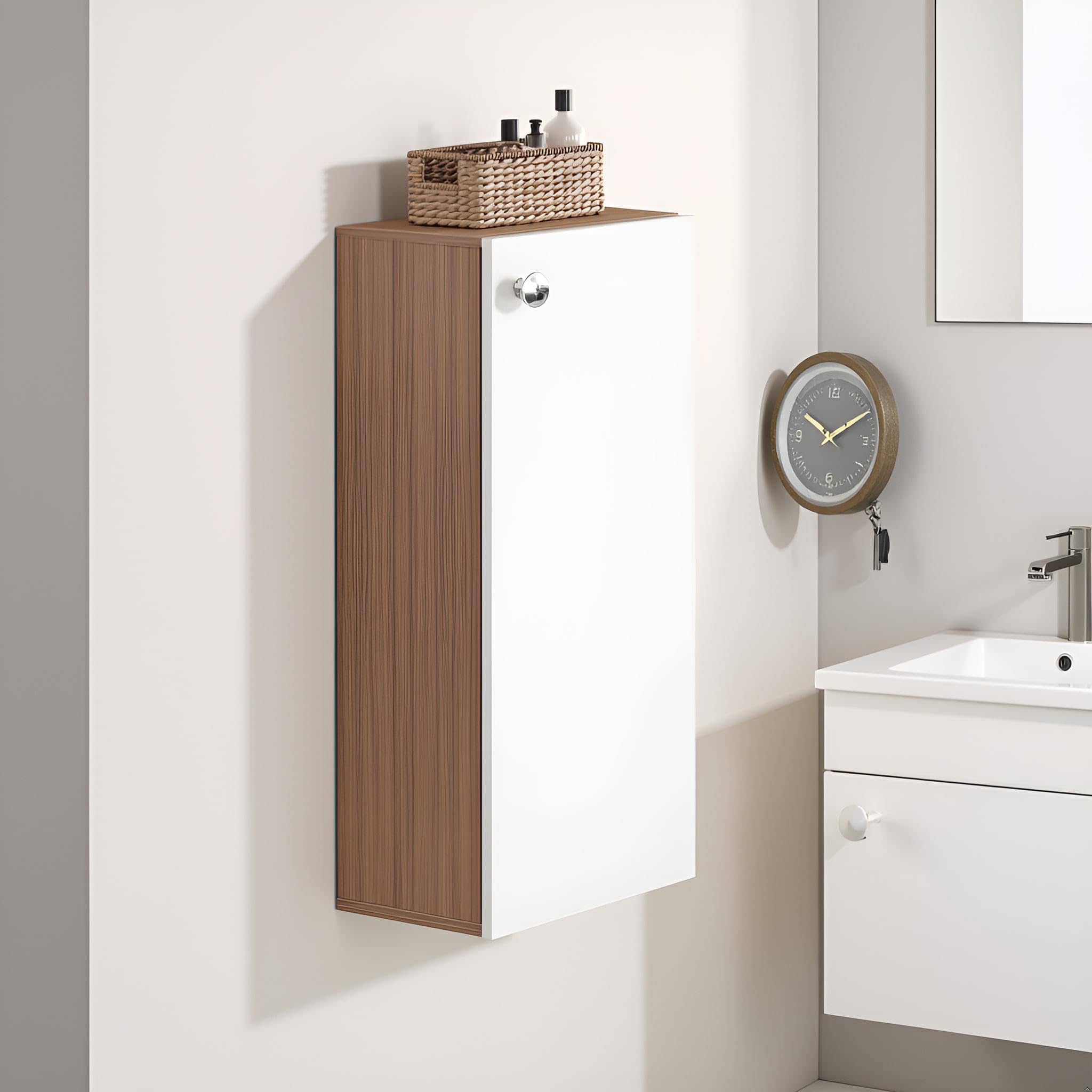 Marbin Modern Engineered Wood Bathroom Storage Cabinet with Door (Exotic Teak & White)