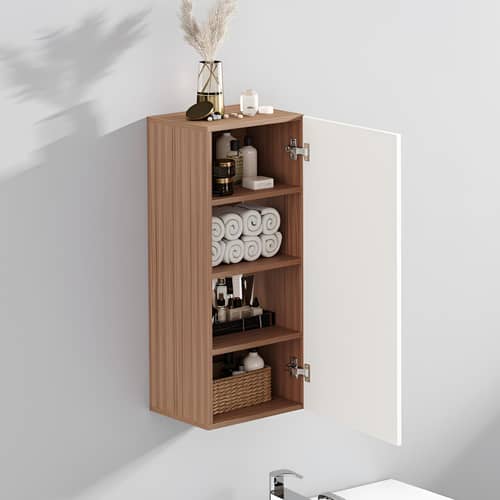 Marbin Modern Engineered Wood Bathroom Storage Cabinet with Door (Exotic Teak & White)