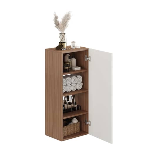 Marbin Modern Engineered Wood Bathroom Storage Cabinet with Door (Exotic Teak & White)