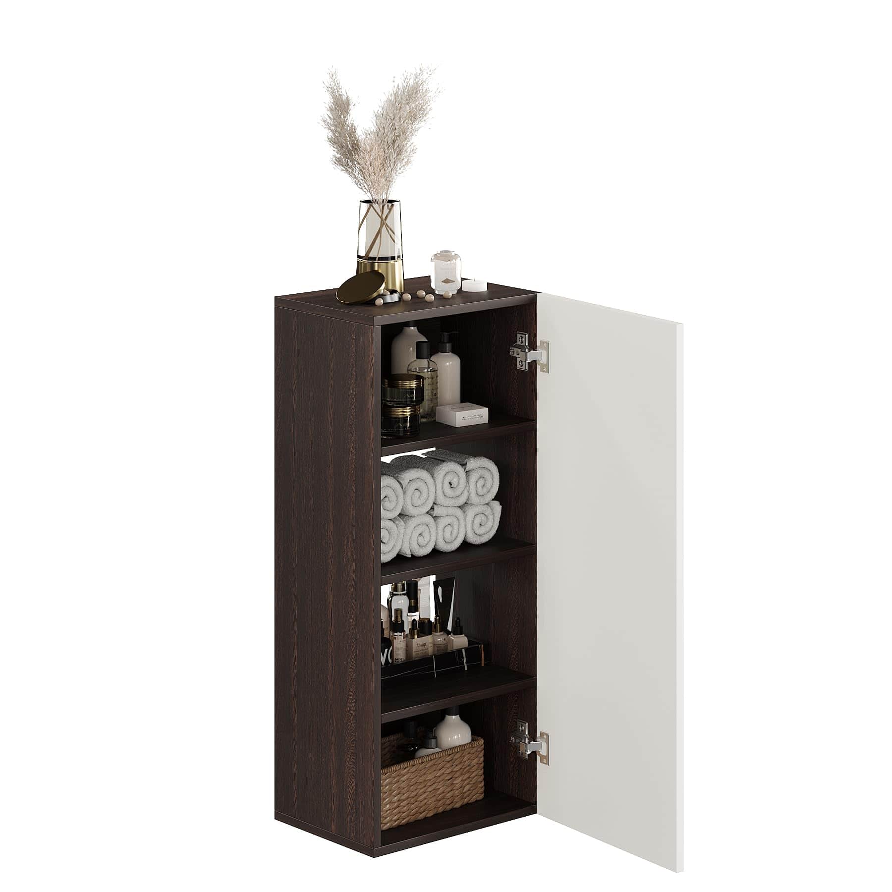 Marbin Modern Engineered Wood Bathroom Storage Cabinet with Door (Wenge & White) - front_view