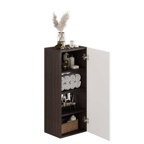 Marbin Modern Engineered Wood Bathroom Storage Cabinet with Door (Wenge & White)