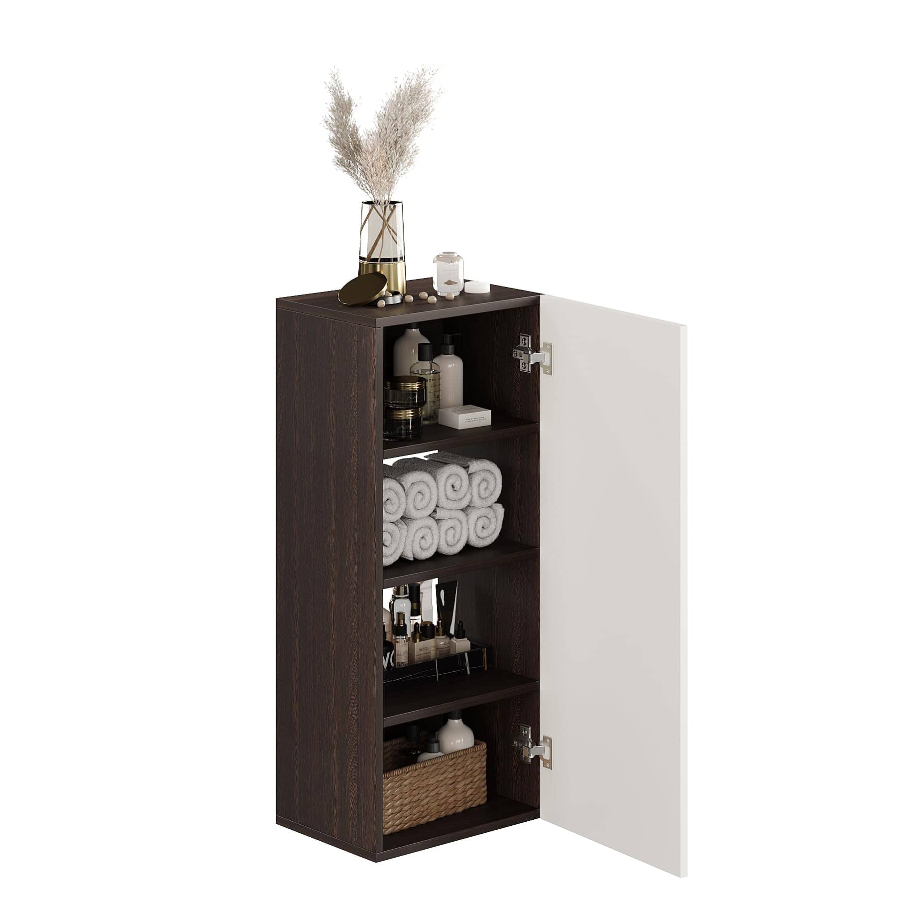 Marbin Modern Engineered Wood Bathroom Storage Cabinet with Door (Wenge & White)
