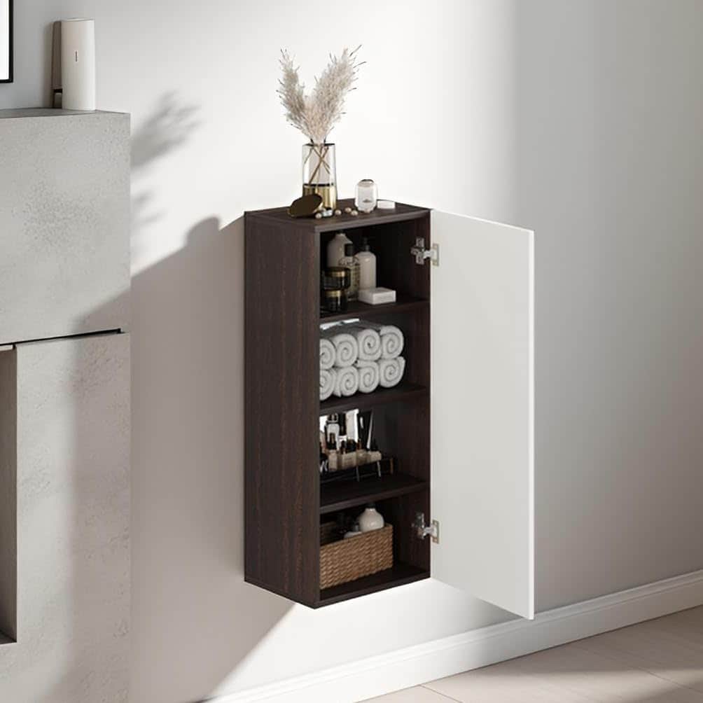 Marbin Modern Engineered Wood Bathroom Storage Cabinet with Door (Wenge & White) - top_view