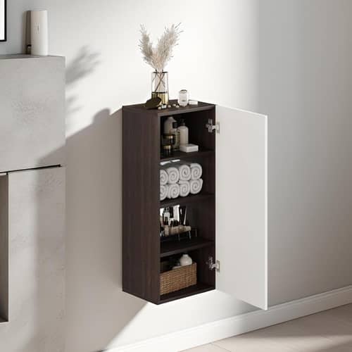 Marbin Modern Engineered Wood Bathroom Storage Cabinet with Door (Wenge & White)