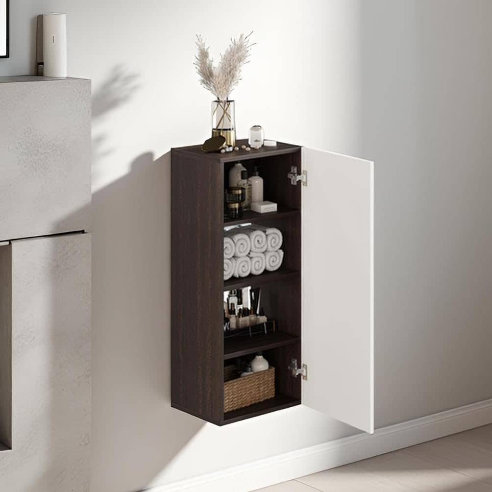 Marbin Modern Engineered Wood Bathroom Storage Cabinet with Door (Wenge & White)