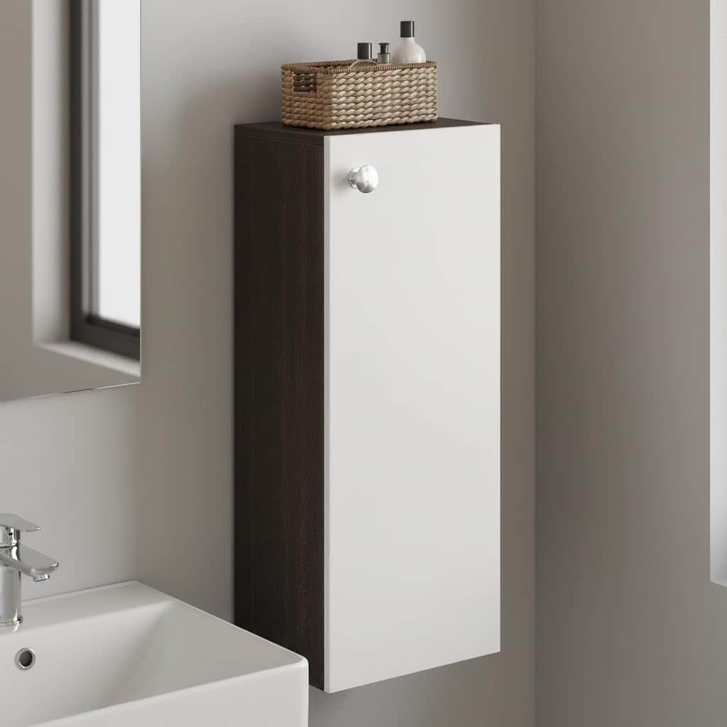 Marbin Modern Engineered Wood Bathroom Storage Cabinet with Door (Wenge & White) - left_view