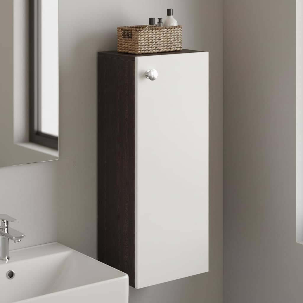 Marbin Modern Engineered Wood Bathroom Storage Cabinet with Door (Wenge & White)