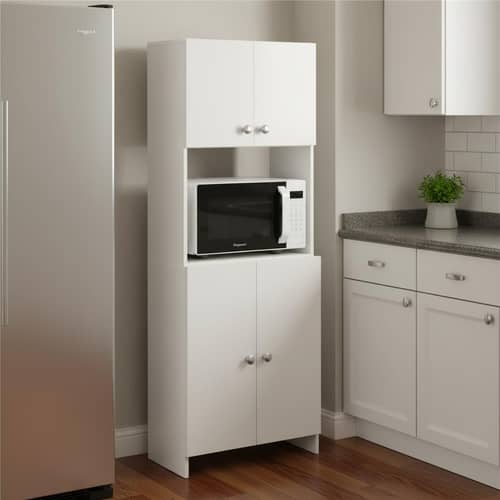 Geepex Engineered Wood Kitchen Storage Cabinet for Microwave with Closed Storage (White)
