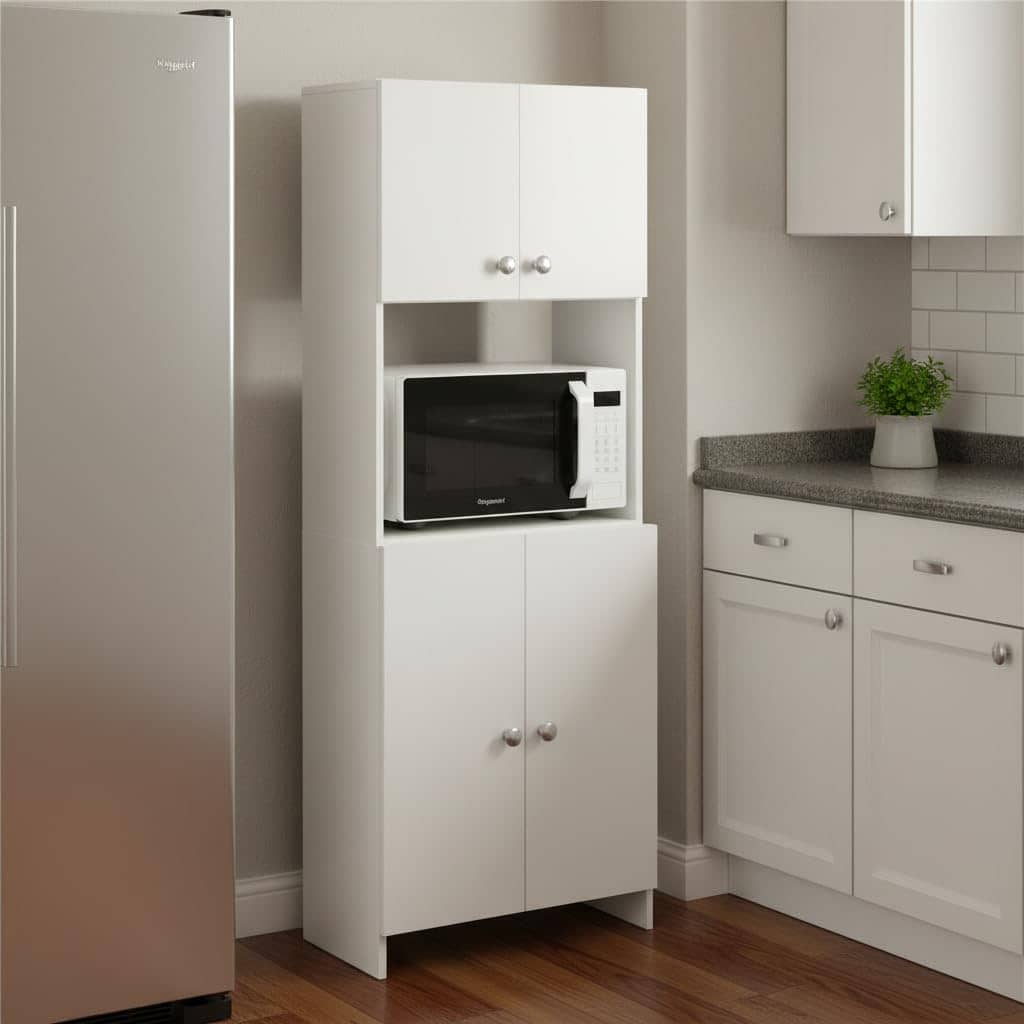Geepex Engineered Wood Kitchen Storage Cabinet for Microwave with Closed Storage (White)