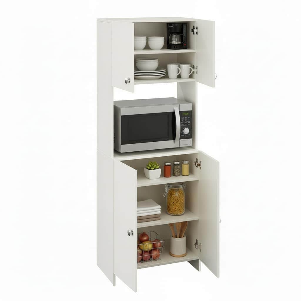 Geepex Engineered Wood Kitchen Storage Cabinet for Microwave with Closed Storage (White) - front_view
