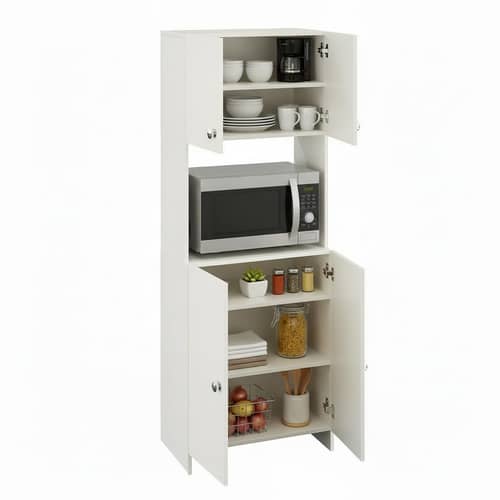 Geepex Engineered Wood Kitchen Storage Cabinet for Microwave with Closed Storage (White)