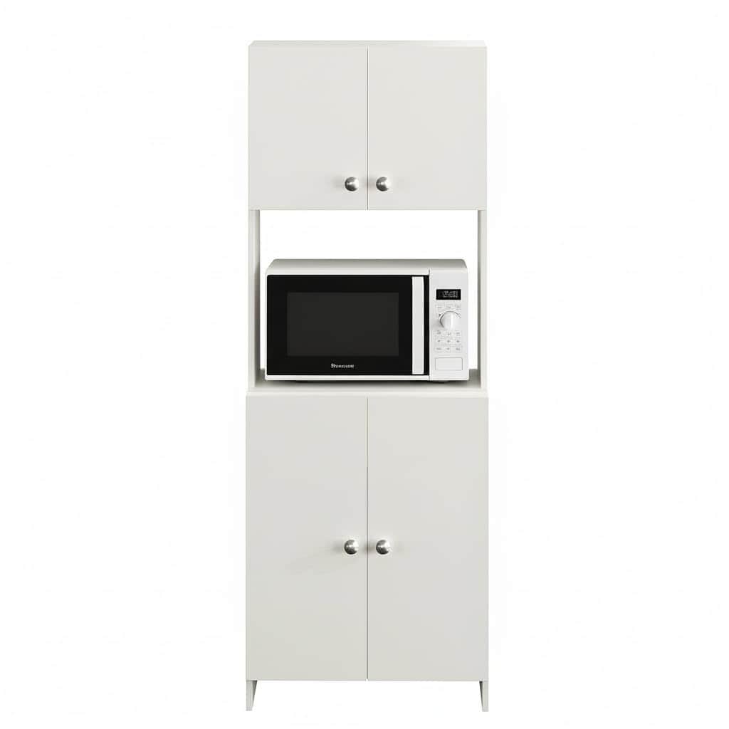 Geepex Engineered Wood Kitchen Storage Cabinet for Microwave with Closed Storage (White) - top_view