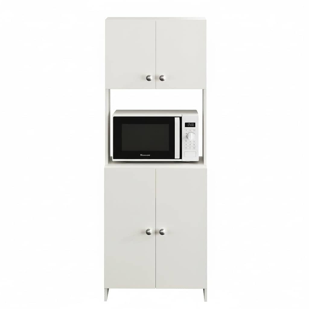 Geepex Engineered Wood Kitchen Storage Cabinet for Microwave with Closed Storage (White)