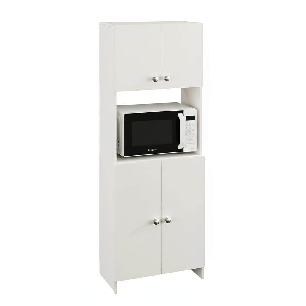 Geepex Engineered Wood Kitchen Storage Cabinet for Microwave with Closed Storage (White) - rear_view