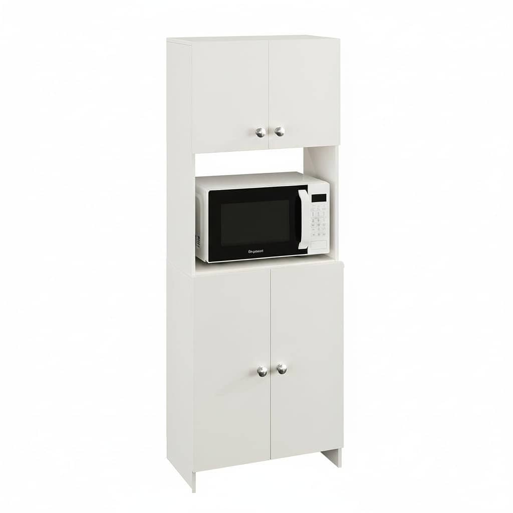 Geepex Engineered Wood Kitchen Storage Cabinet for Microwave with Closed Storage (White)