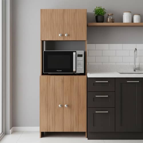 Geepex Engineered Wood Kitchen Storage Cabinet for Microwave with Closed Storage (Exotic Teak)
