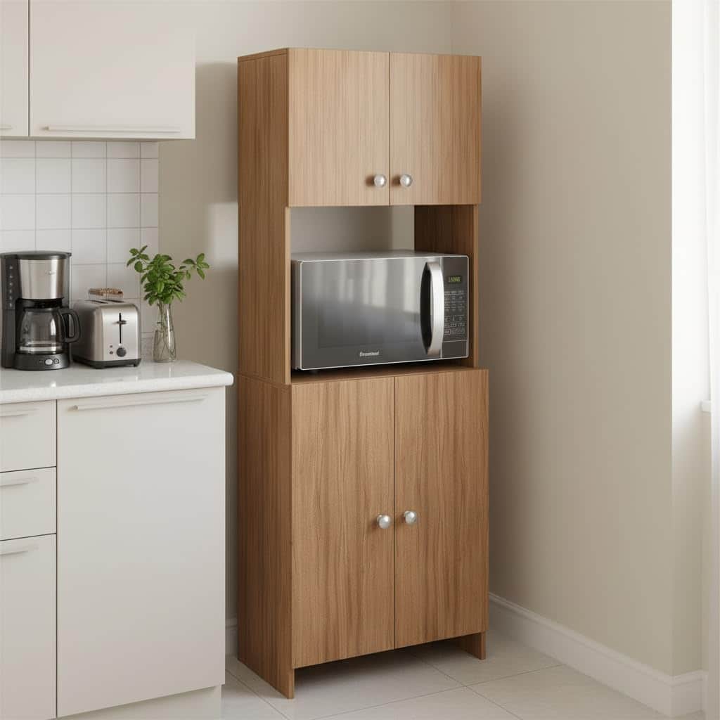 Geepex Engineered Wood Kitchen Storage Cabinet for Microwave with Closed Storage (Exotic Teak) - front_view
