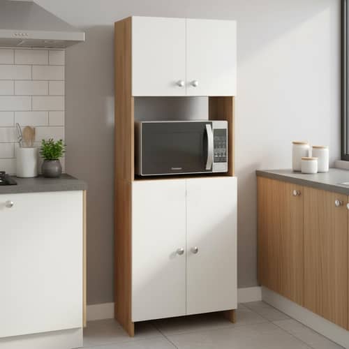 Geepex Engineered Wood Kitchen Storage Cabinet for Microwave with Closed Storage (Exotic Teak & White)