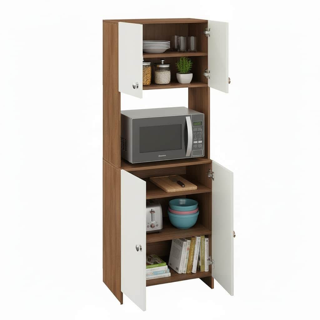 Geepex Engineered Wood Kitchen Storage Cabinet for Microwave with Closed Storage (Exotic Teak & White) - front_view