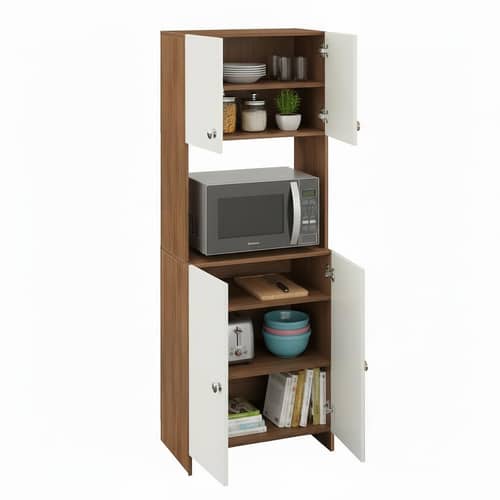 Geepex Engineered Wood Kitchen Storage Cabinet for Microwave with Closed Storage (Exotic Teak & White)