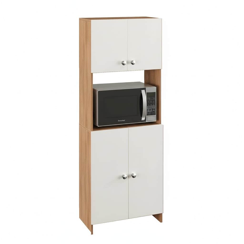 Geepex Engineered Wood Kitchen Storage Cabinet for Microwave with Closed Storage (Exotic Teak & White) - top_view