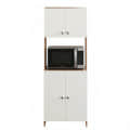 Geepex Engineered Wood Kitchen Storage Cabinet for Microwave with Closed Storage (Exotic Teak & White) - left_view