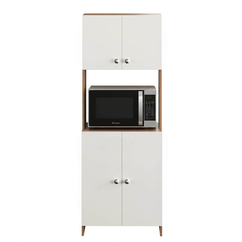 Geepex Engineered Wood Kitchen Storage Cabinet for Microwave with Closed Storage (Exotic Teak & White) - left_view