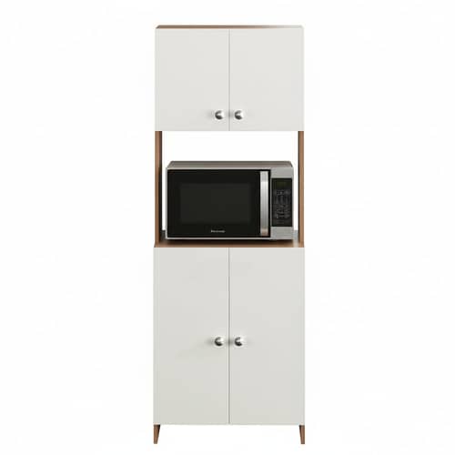 Geepex Engineered Wood Kitchen Storage Cabinet for Microwave with Closed Storage (Exotic Teak & White)