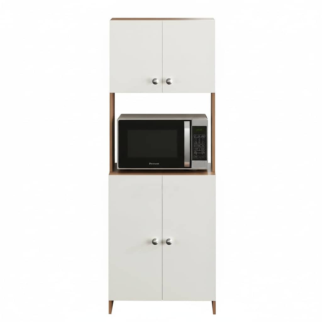 Geepex Engineered Wood Kitchen Storage Cabinet for Microwave with Closed Storage (Exotic Teak & White)