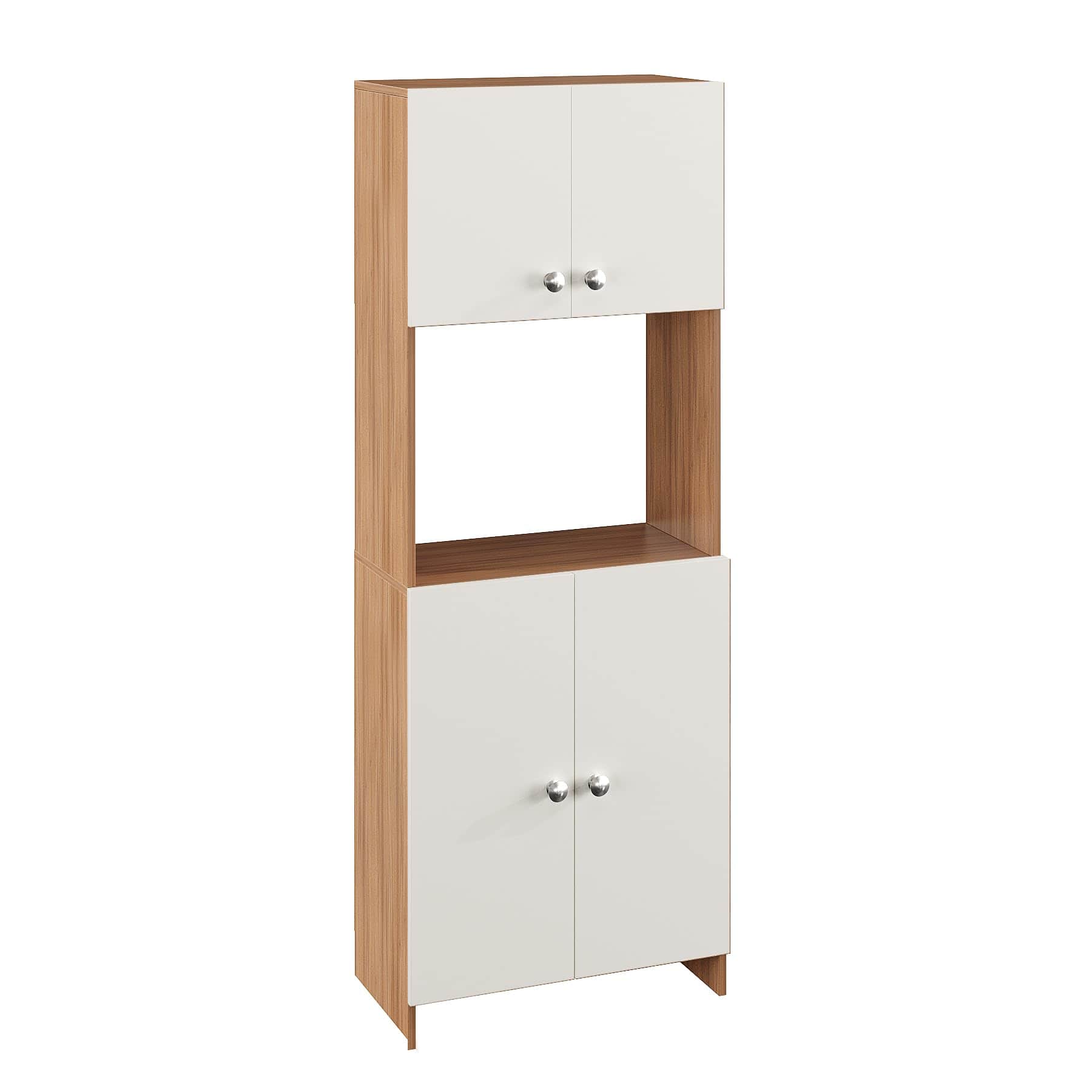 Geepex Engineered Wood Kitchen Storage Cabinet for Microwave with Closed Storage (Exotic Teak & White) - right_view