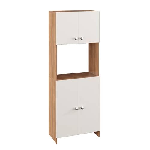Geepex Engineered Wood Kitchen Storage Cabinet for Microwave with Closed Storage (Exotic Teak & White)