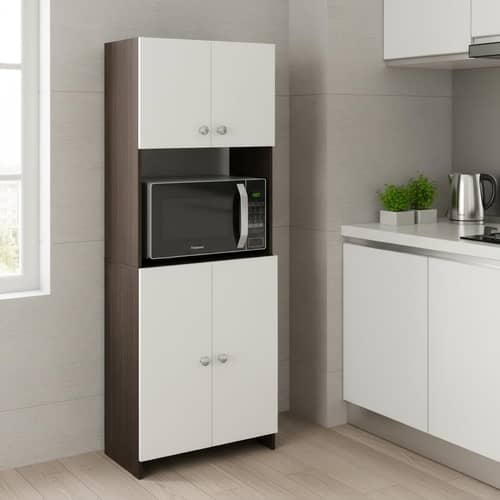 Geepex Engineered Wood Kitchen Storage Cabinet for Microwave with Closed Storage (Wenge & White)