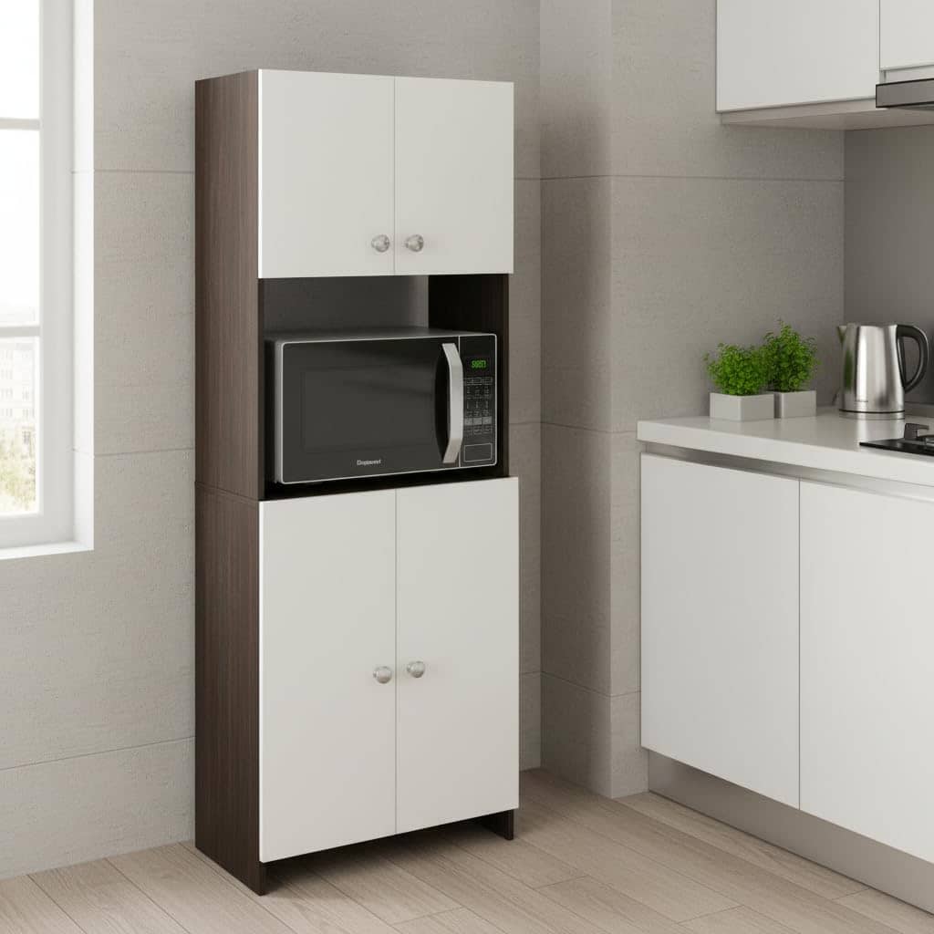 Geepex Engineered Wood Kitchen Storage Cabinet for Microwave with Closed Storage (Wenge & White)
