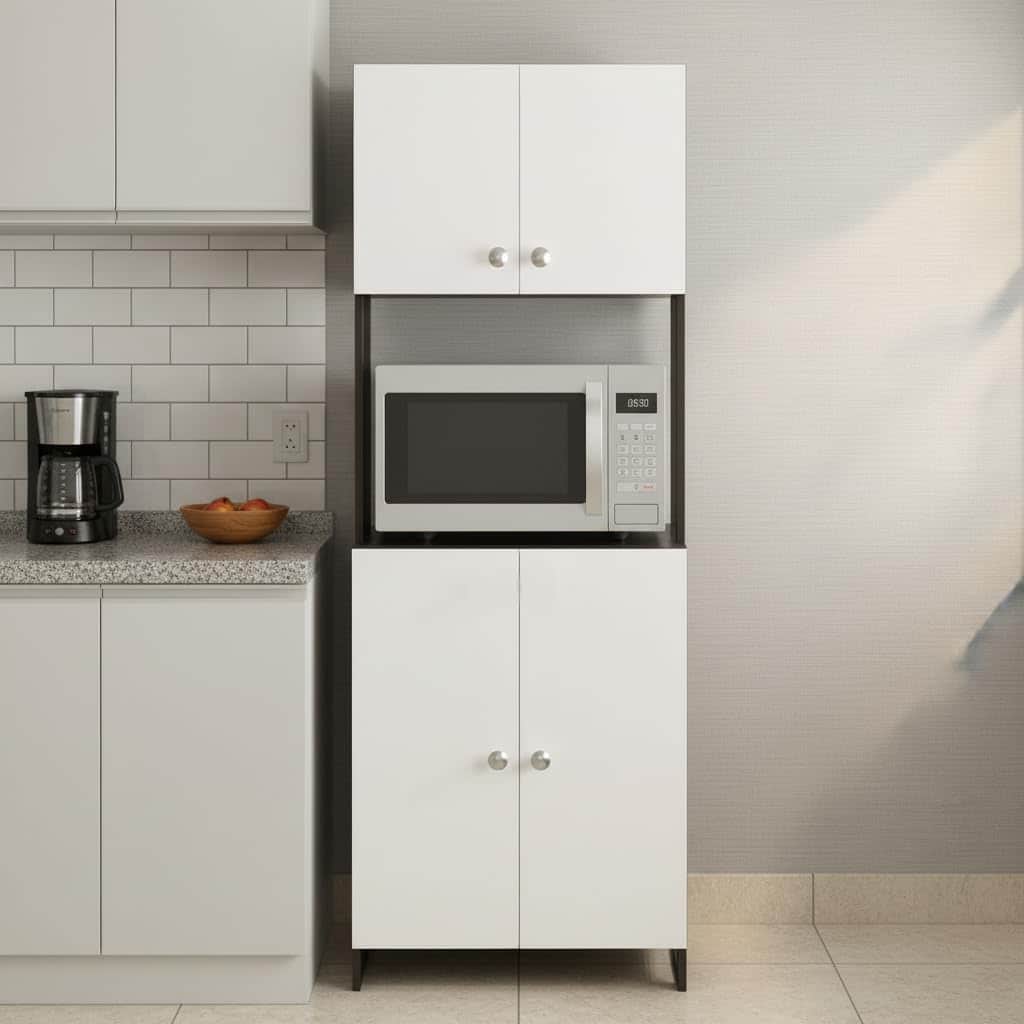 Geepex Engineered Wood Kitchen Storage Cabinet for Microwave with Closed Storage (Wenge & White) - front_view