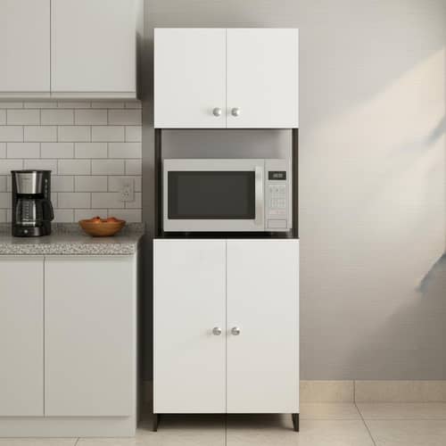 Geepex Engineered Wood Kitchen Storage Cabinet for Microwave with Closed Storage (Wenge & White)
