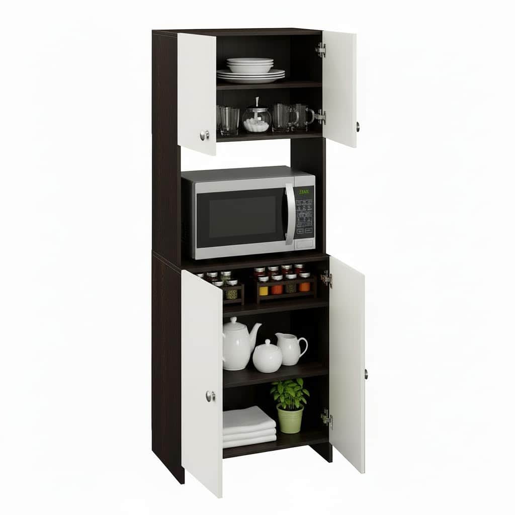 Geepex Engineered Wood Kitchen Storage Cabinet for Microwave with Closed Storage (Wenge & White) - top_view