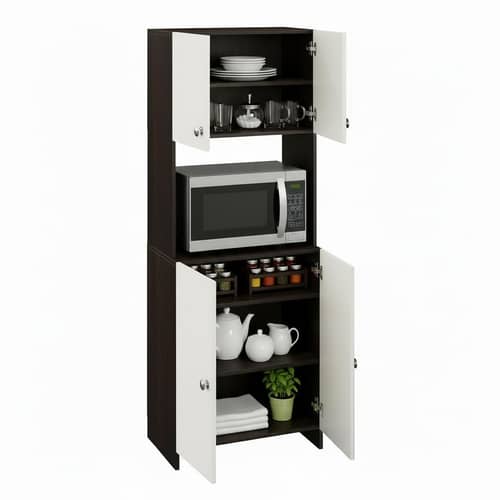 Geepex Engineered Wood Kitchen Storage Cabinet for Microwave with Closed Storage (Wenge & White)