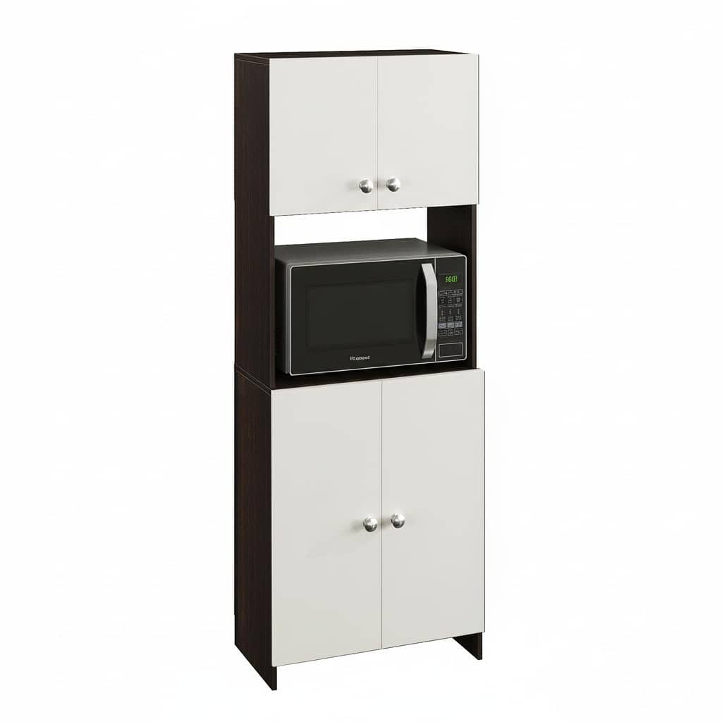 Geepex Engineered Wood Kitchen Storage Cabinet for Microwave with Closed Storage (Wenge & White)