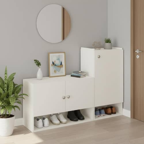 Sinala Engineered Wood Shoe Rack with Doors & Open Shelves (White)