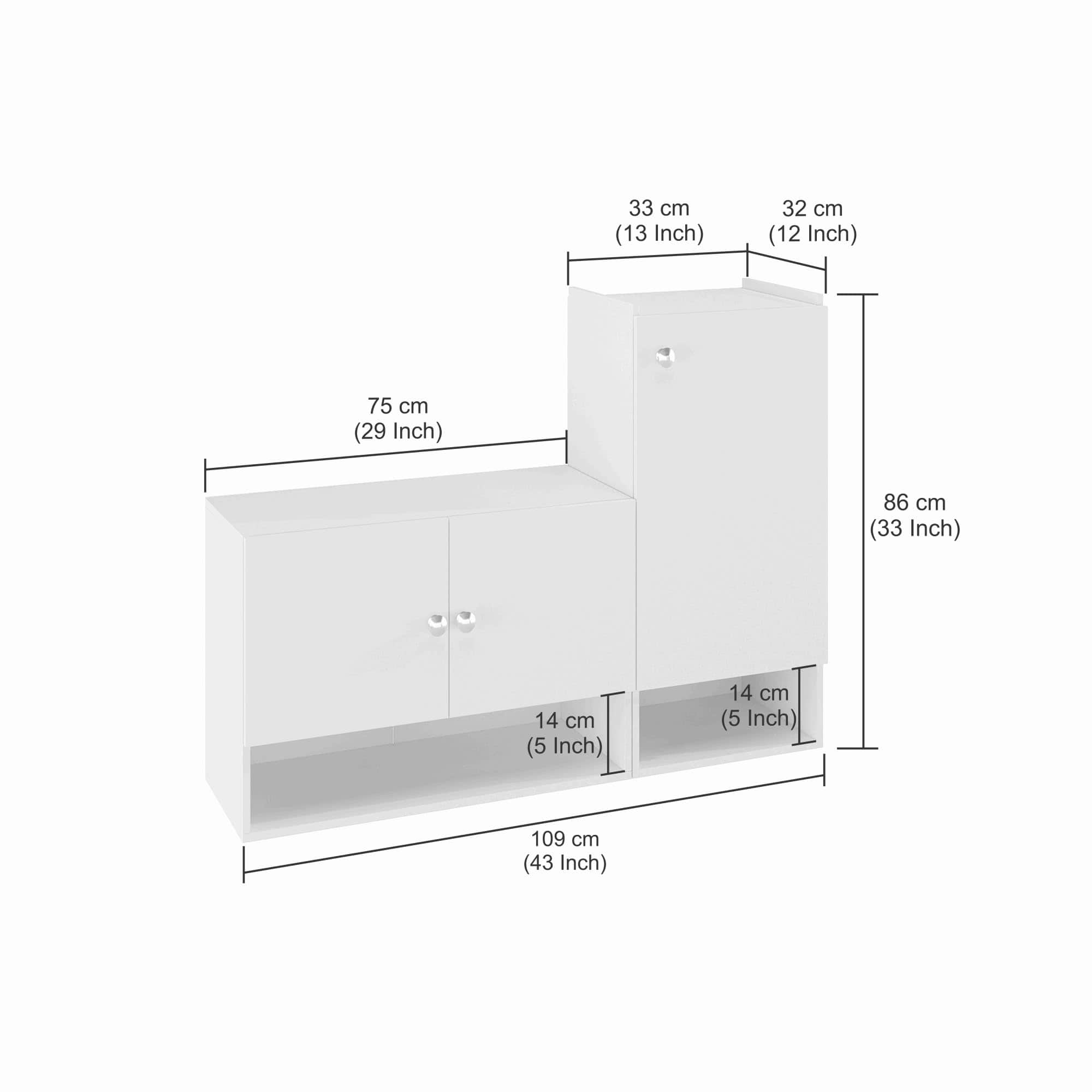 Sinala Engineered Wood Shoe Rack with Doors & Open Shelves (White) - rear_view
