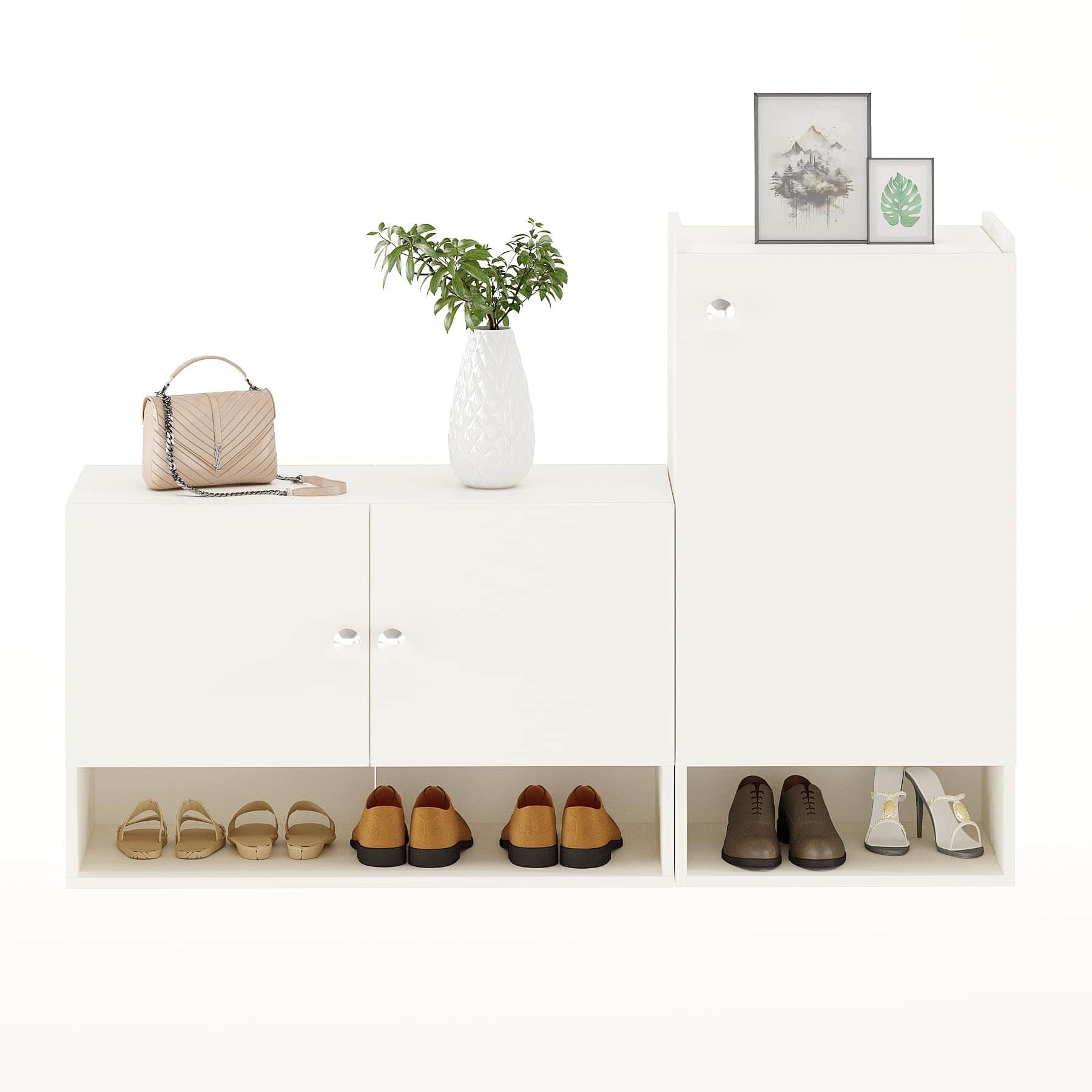 Sinala Engineered Wood Shoe Rack with Doors & Open Shelves (White) - left_view
