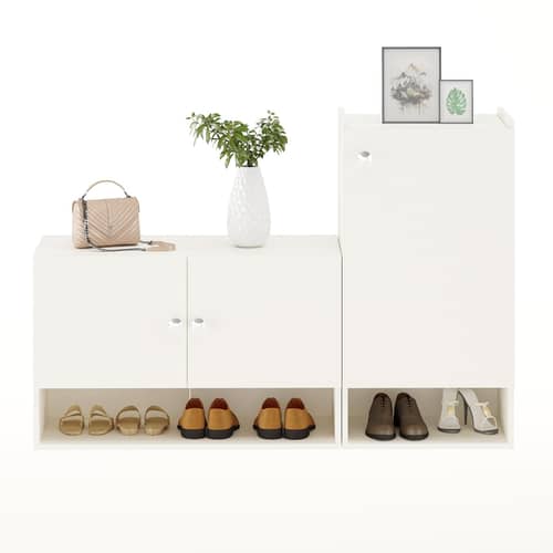 Sinala Engineered Wood Shoe Rack with Doors & Open Shelves (White)